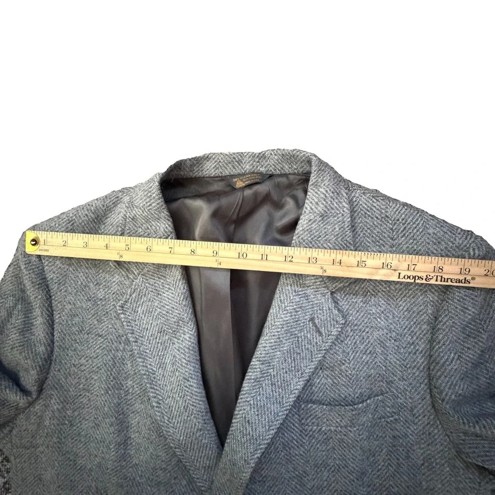 Vintage Men's 46L Kuppenheimer Tweed Herringbone Gray Wool Blazer Kupp Jacket